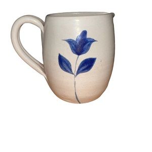 Vintage Williamsburg Pottery Salt Glaze Creamer Cobalt Flower Leaf